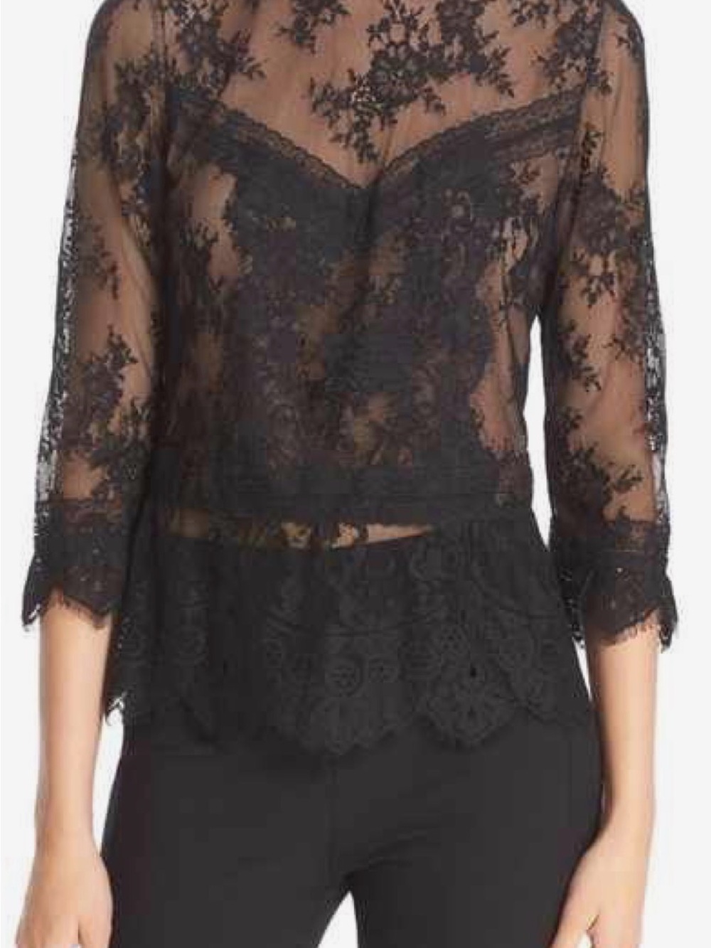 Tracy Reese Chantilly Lace Victorian Mock Neck Blouse Black Size S
